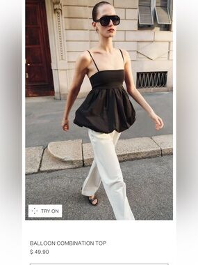 Zara Black Spaghetti Strap Babydoll Top